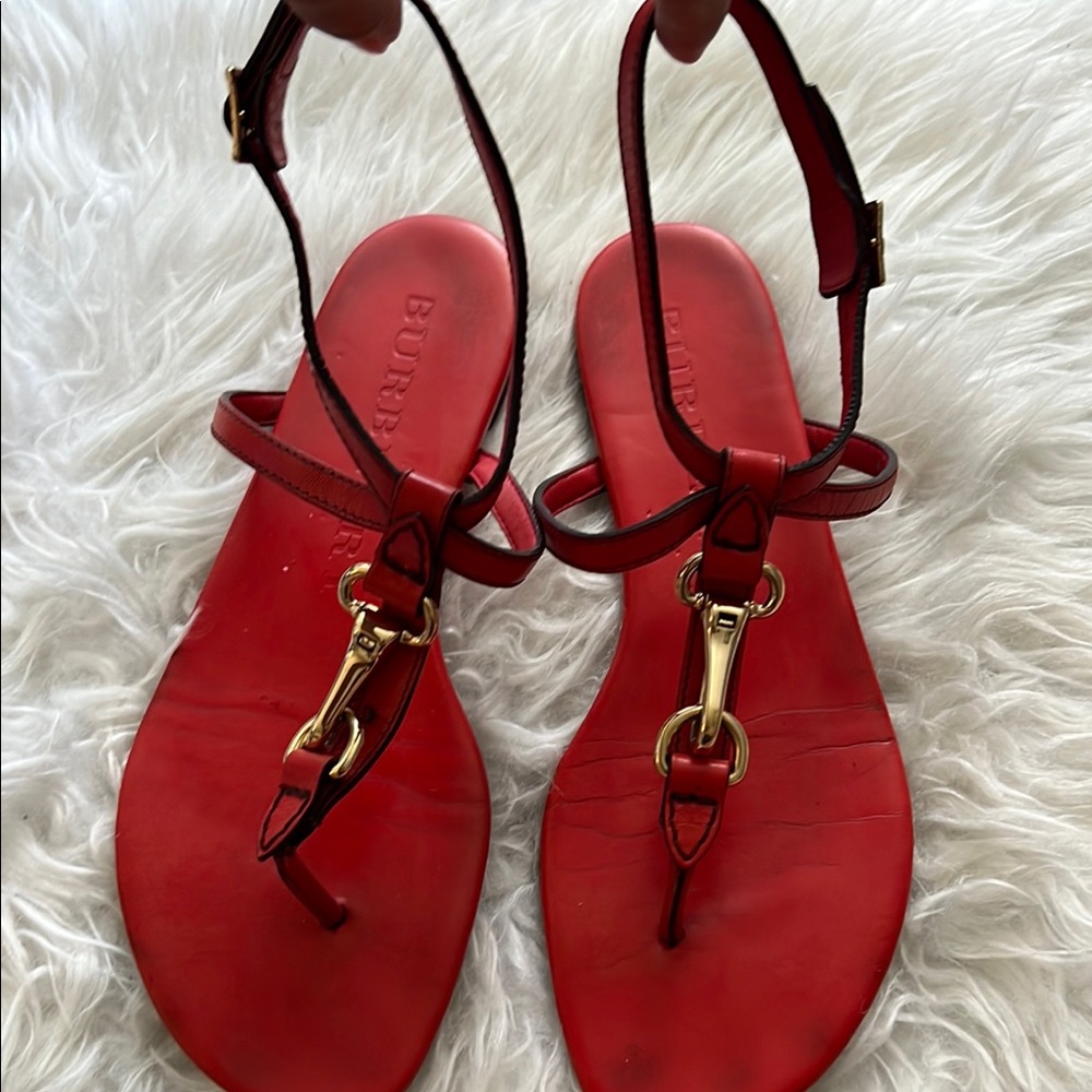 Burberry Red Sandals with Gold Accents